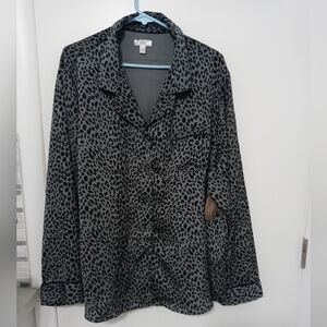 Secret Treasures Button Down Satin Cheetah Print Long Sleeve Pajama Top 3X